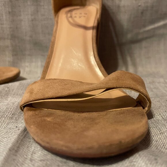 Womens A New Day Taupe Suede Open Toe Heels - Picture 3 of 6